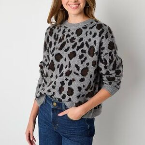 Leopard Print Gray Sweater